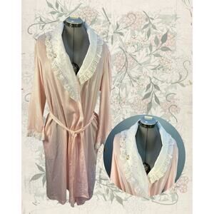 Volup Vintage 80s Sears At Home Wear Cottage Pink White Eyelet Tie Robe 16-18